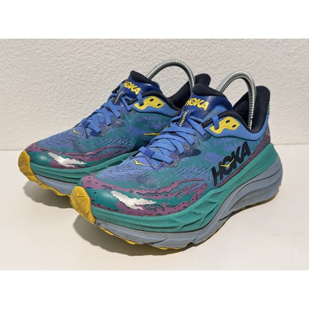 Hoka One Stinson 7 Trail Running Shoe Sz 8 Virtual Blue Tech Green 114153 - Picture 2 of 14
